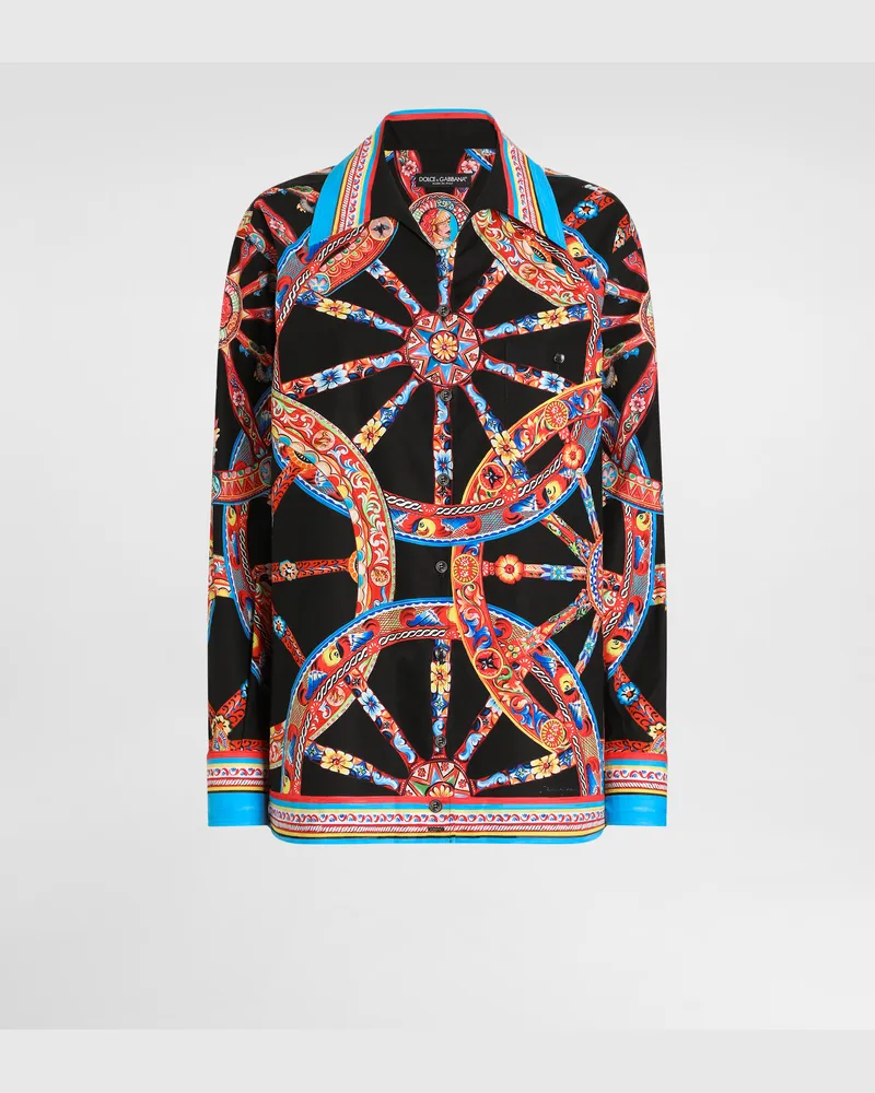Dolce & Gabbana Hawaii-hemd Aus Popeline Mit Carretto-print - Frau Blusen Und Tops Mehrfarbig Mehrfarbig