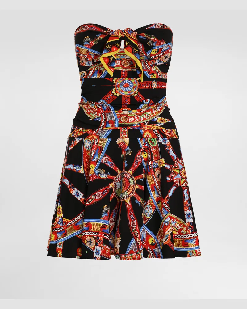 Dolce & Gabbana Mini-kleid Aus Charmeuse Mit Carretto-print - Frau Kleider Mehrfarbig Mehrfarbig