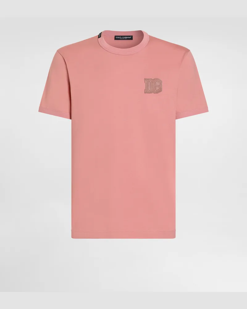 Dolce & Gabbana Cotton T-shirt With Patch - Mann T-shirts Und Polos Rosa Rosa