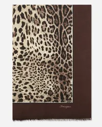 Dolce & Gabbana Schal 135 x 200 aus Modal und Kaschmir Leoprint Braun