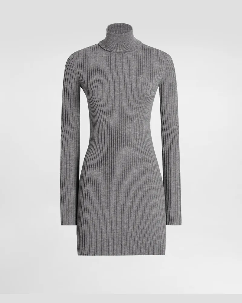 Dolce & Gabbana Langes Rollkragenkleid Aus Wolle - Frau Kleider Grau Grau