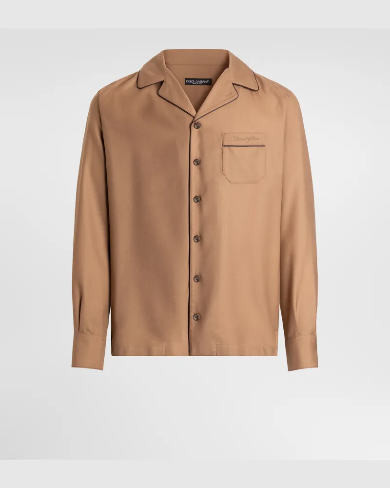 Dolce & Gabbana Hawaii Wool Twill Shirt - Mann Hemden Brown Brown