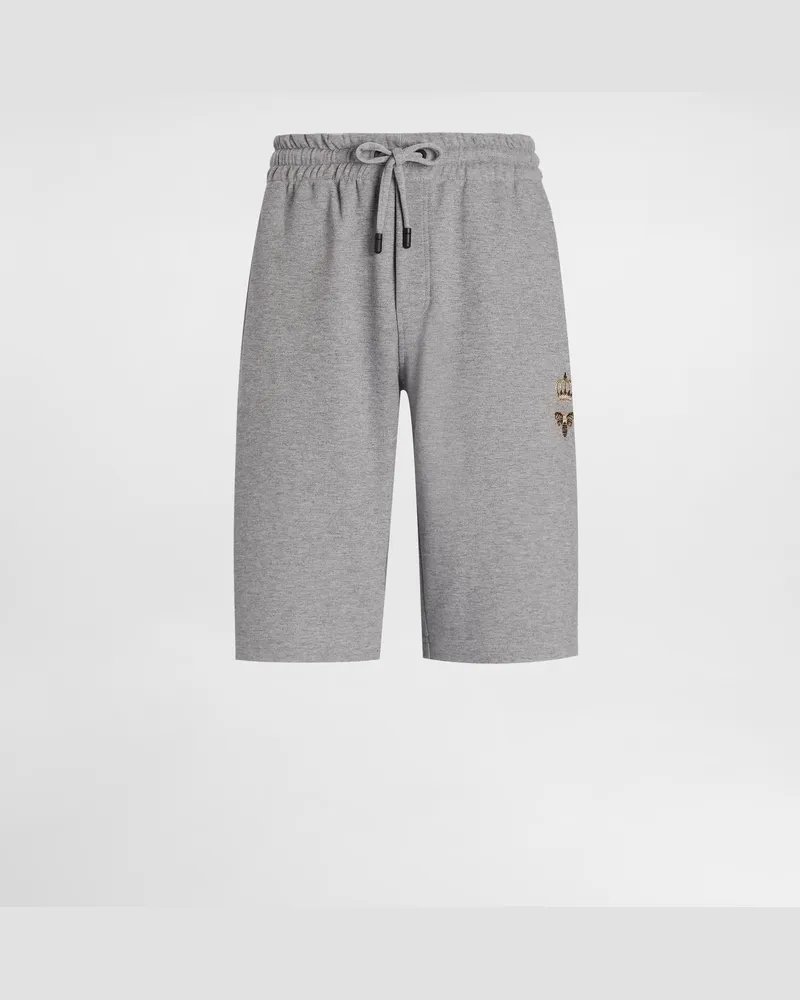 Dolce & Gabbana Jogging-bermudashorts Aus Jersey Mit Stickerei - Mann Hosen Und Shorts Grau Baumwolle Grau