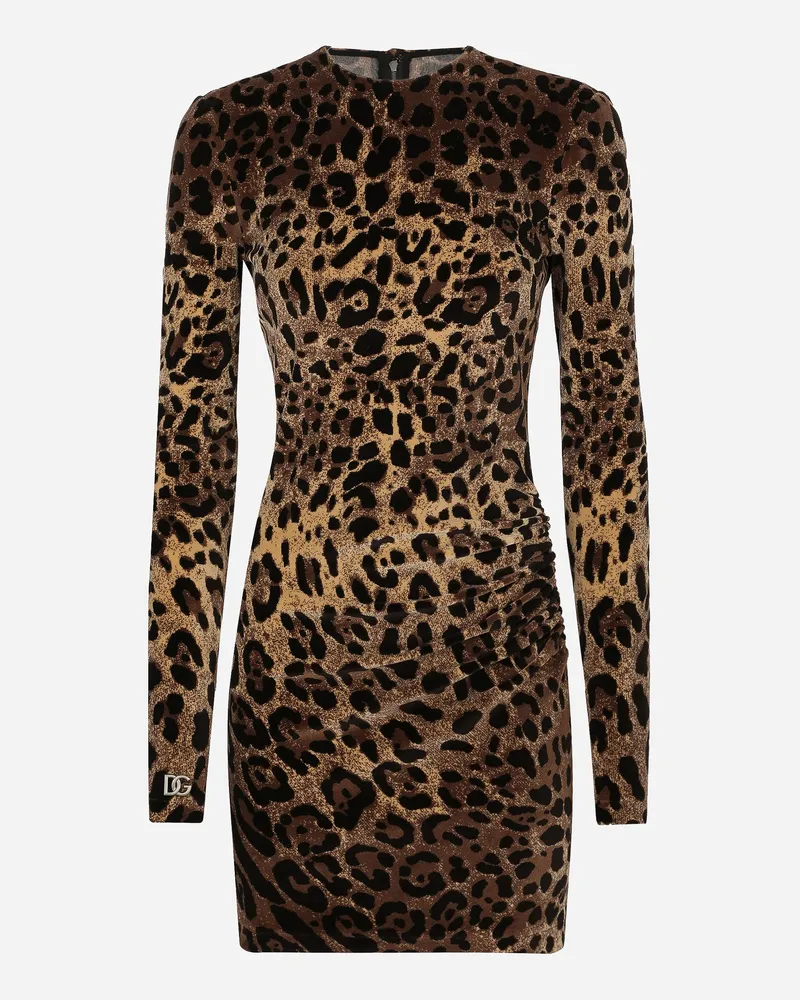 Dolce & Gabbana Kurzes Kleid Aus Chenille-jacquard Dg-logo - Frau Kleider Mehrfarbig Baumwolle Mehrfarbig