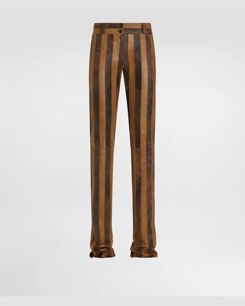 Dolce & Gabbana Nappa Leather Trousers With Striped Print - Frau Collection Mehrfarbig Multicolor