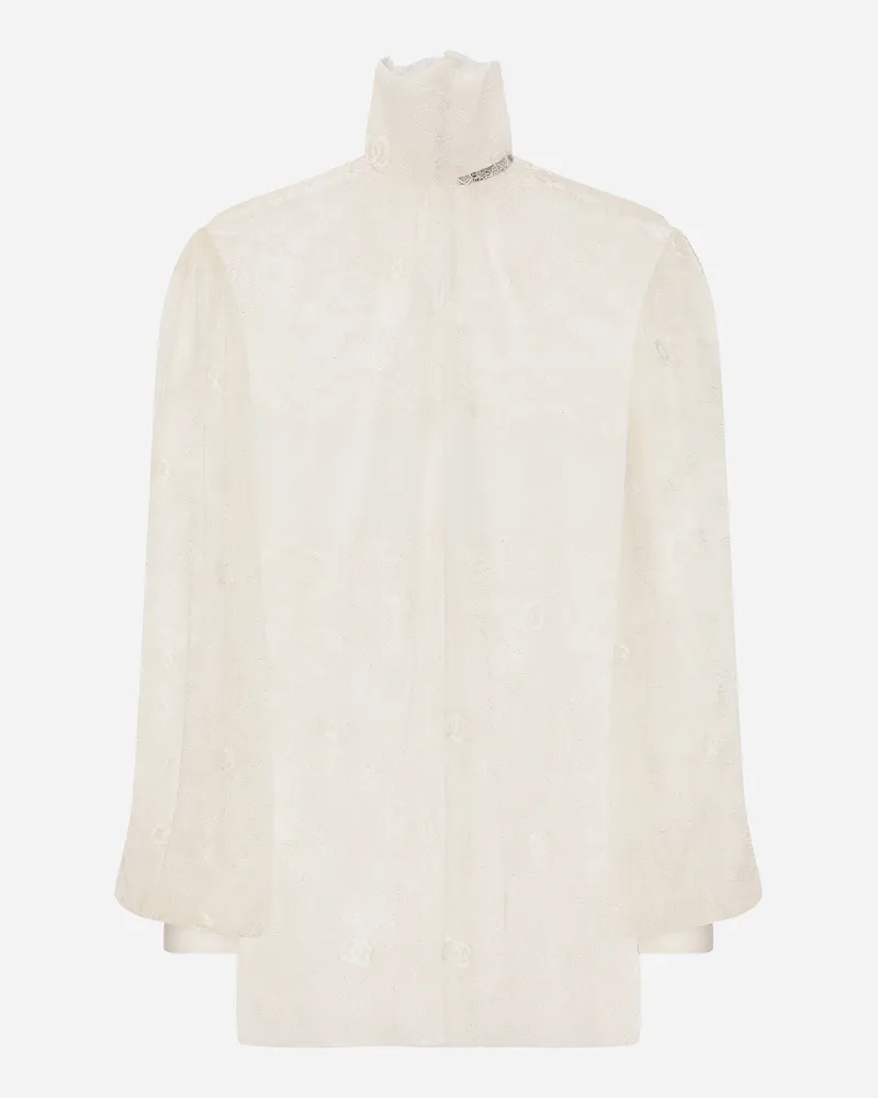 Dolce & Gabbana Bluse Mit Hohem Kragen Aus Floraler Spitze - Frau Blusen Und Tops Wei� Spitze Weiss