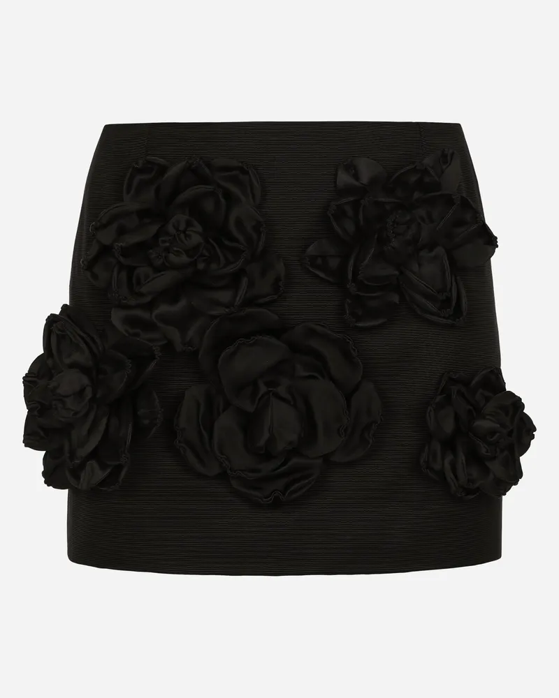 Dolce & Gabbana Kurzer Rock Aus Ottoman Mit Blumenapplikation - Frau Röcke Schwarz Baumwolle Schwarz
