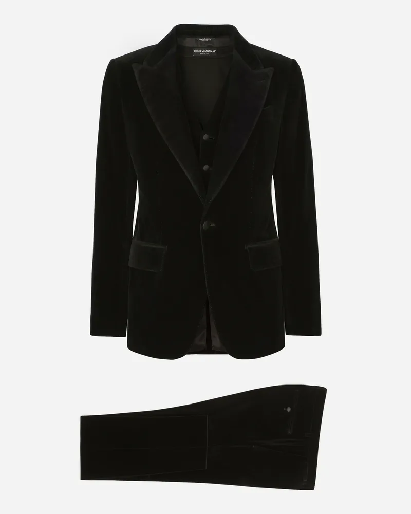 Dolce & Gabbana Einreihiger Mantel Aus Glattem Samt - Mann Anzüge Und Blazer Schwarz Stoff Schwarz