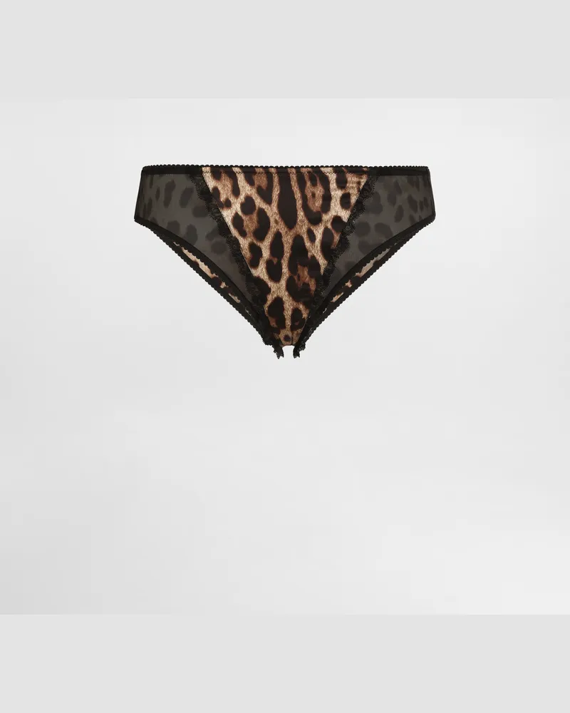 Dolce & Gabbana Slip Aus Satin Mit Leo-print - Frau Unterwäsche Animalprint Drucken