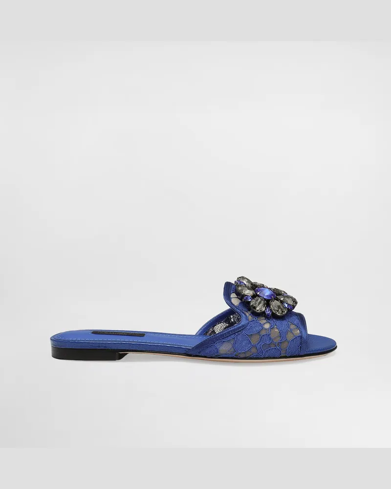 Dolce & Gabbana Sandale Aus Spitze Mit Kristallen - Frau Pantoletten Und Mules Blau Blau