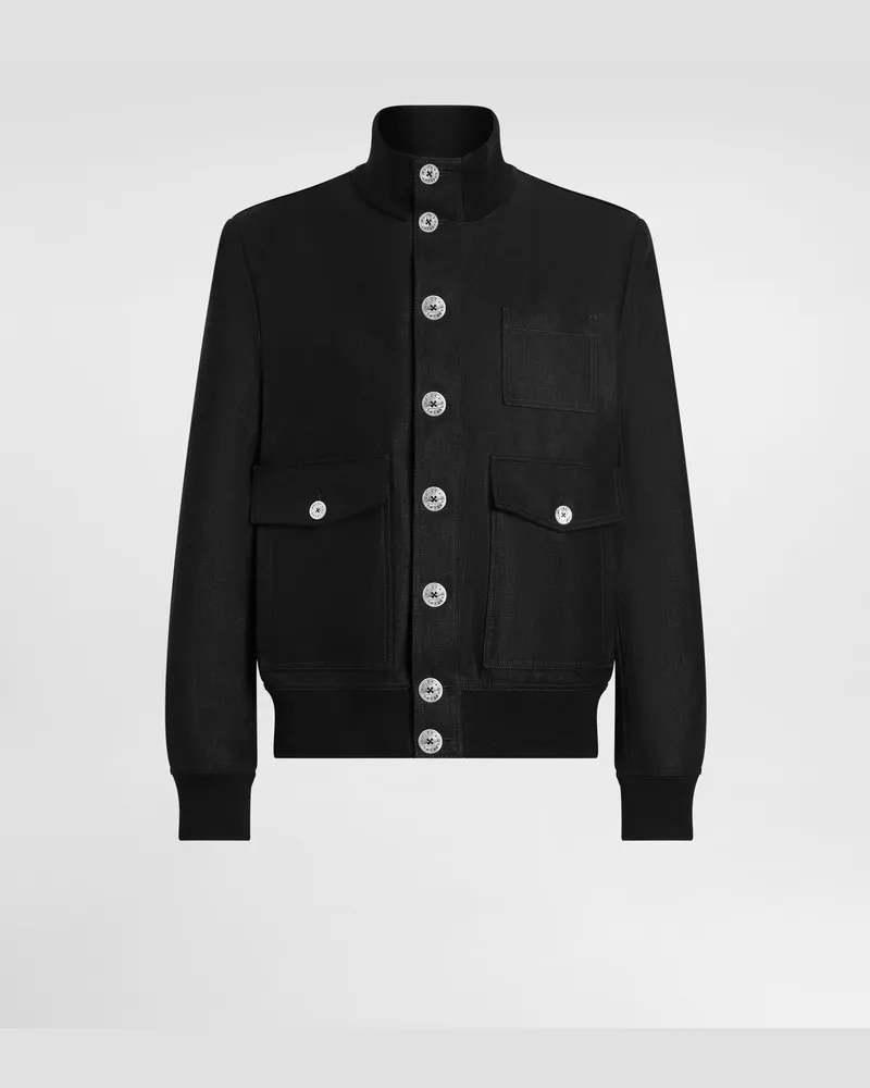 Dolce & Gabbana Blouson Aus Leinen - Mann Mäntel Und Jacken Schwarz Schwarz