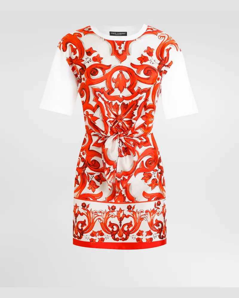 Dolce & Gabbana Minikleid Aus Jersey Mit Majolika-print - Frau T-shirts Und Sweatshirts Mehrfarbig Mehrfarbig