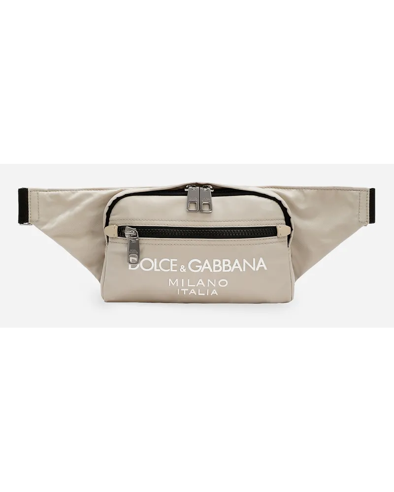 Dolce & Gabbana Gürteltasche aus Nylon mit gummiertem Logo Beige