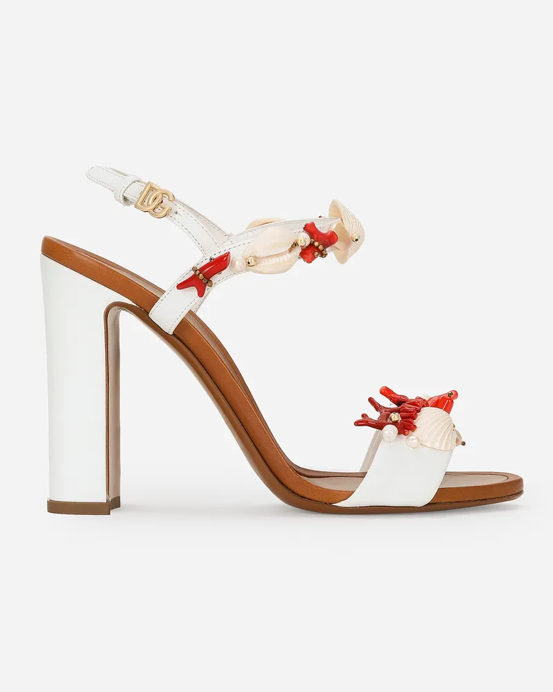 Dolce & Gabbana Sandalette Aus Nappaleder Mit Korallenstickerei - Frau Sandalen Und Wedges Weiss Weiss