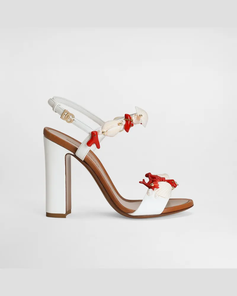 Dolce & Gabbana Sandalette Aus Nappaleder Mit Korallenstickerei - Frau Sandalen Und Wedges Weiss Weiss