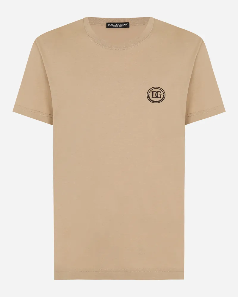 Dolce & Gabbana Kurzarm-t-shirt Mit Dg-stickerei - Mann T-shirts Und Polos Beige Beige