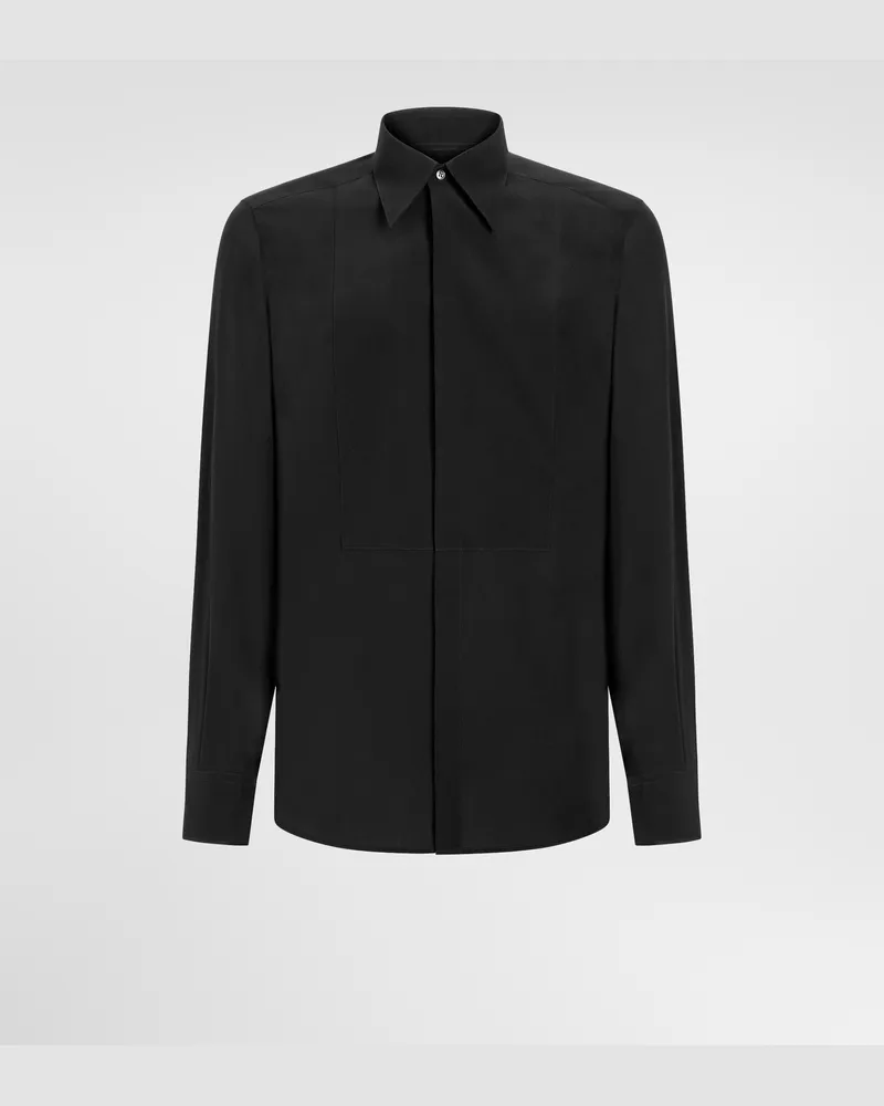 Dolce & Gabbana Hemd Aus Crêpe De Chine In Gold - Mann Hemden Schwarz Schwarz