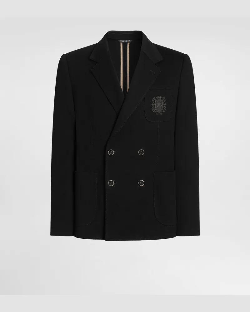Dolce & Gabbana Jacke Portofino Aus Jersey Mit Doppelreihiger Knopfleiste - Mann Anzüge Und Blazer Schwarz Black