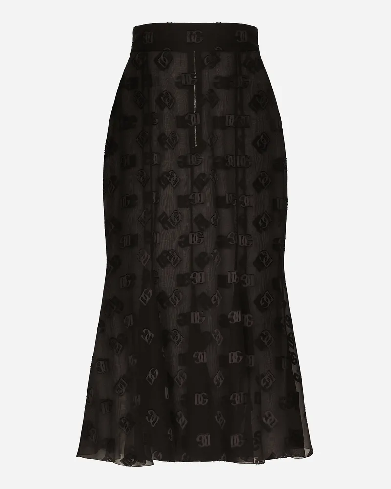 Dolce & Gabbana Godet-rock Aus Ausbrenner-seide Mit Dg-logo - Frau Röcke Schwarz Schwarz