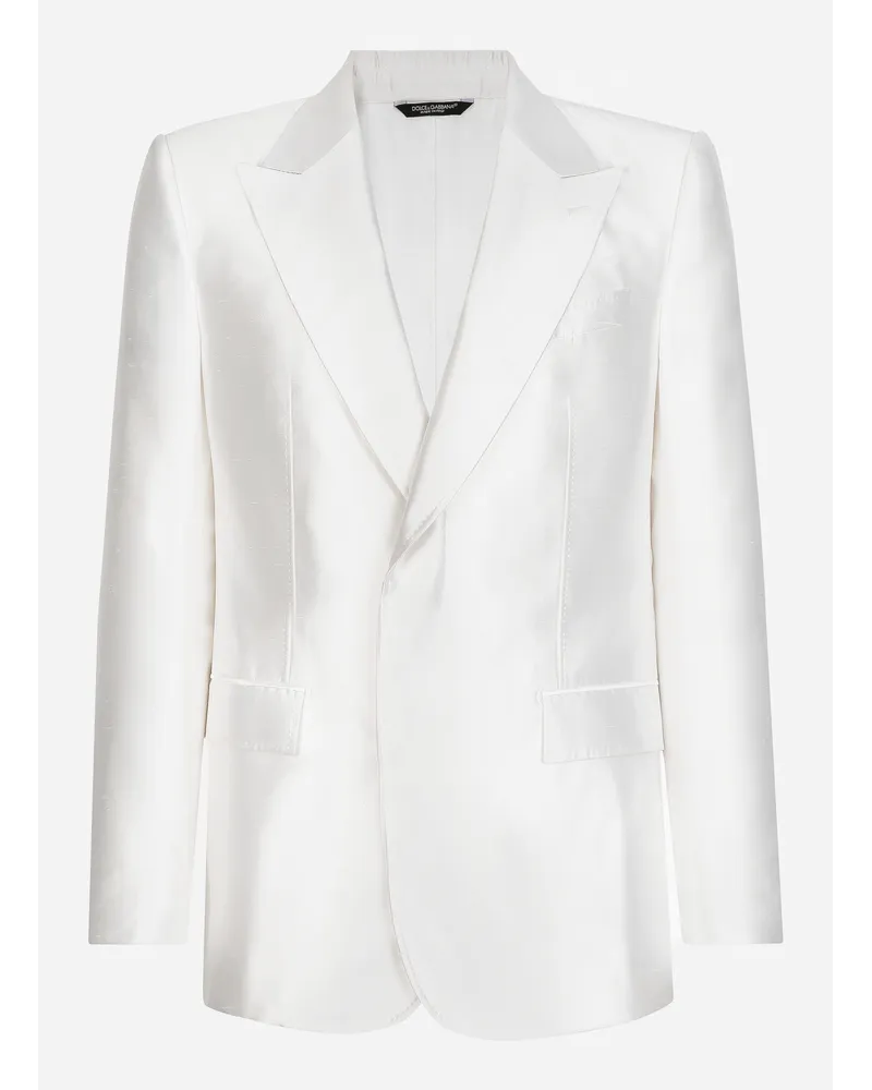 Dolce & Gabbana Einreihige Jacke Sicilia aus Shantung-Seide Weiss