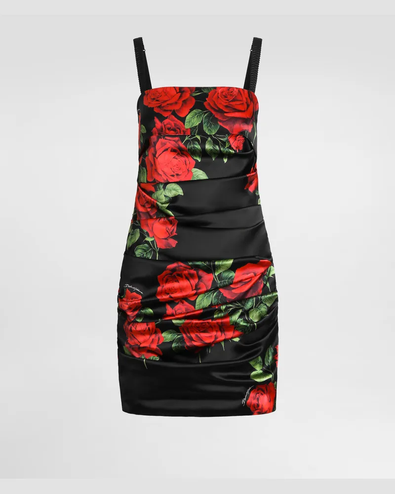 Dolce & Gabbana Rose-print Satin Dress - Frau Kleider Multicolor Multicolor