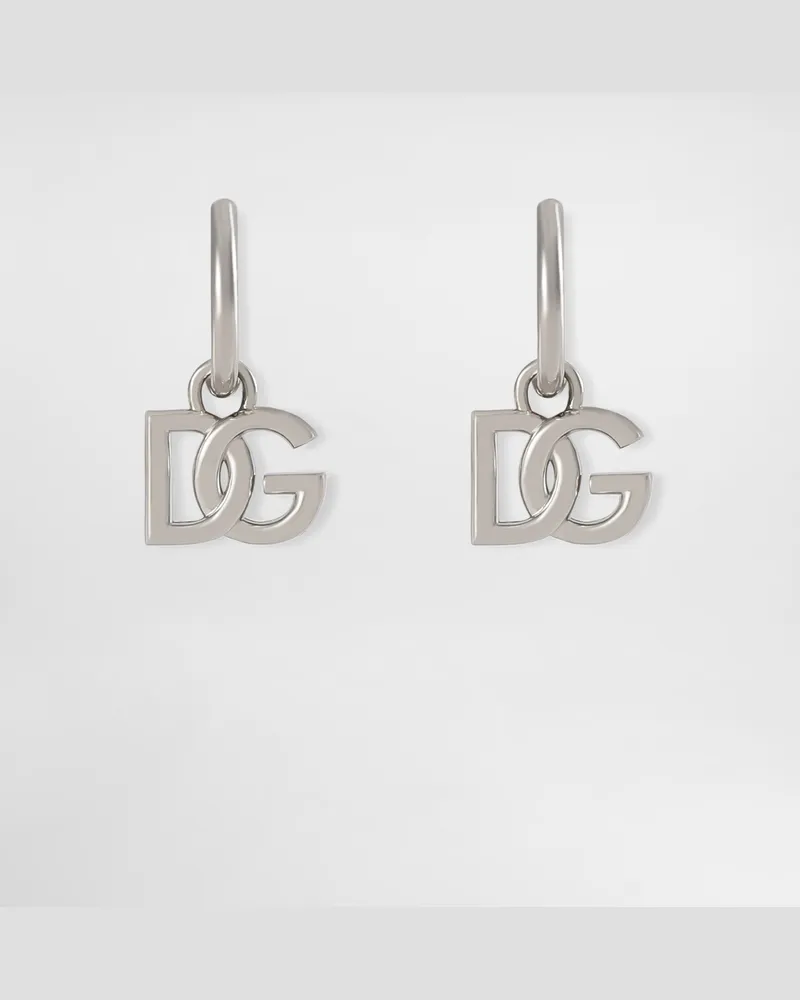 Dolce & Gabbana Hoop Earrings With Dg Logo Pendants - Mann Bijoux Silber Metall Silber
