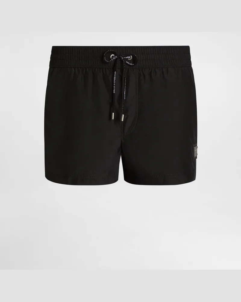 Dolce & Gabbana Short Swim Trunks With Branded Tag - Mann Beachwear Schwarz Black