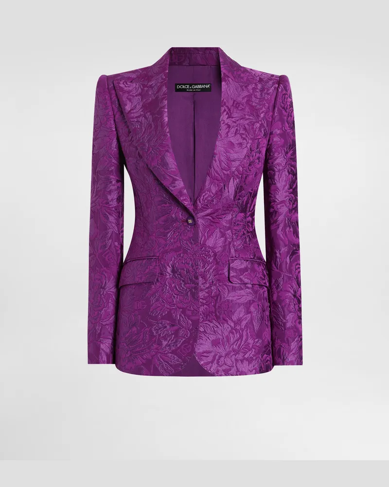 Dolce & Gabbana Turlington-jacke Aus Brokat Mit Pfingstrosenmotiv - Frau Blazer Violett Violett