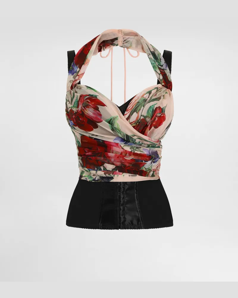 Dolce & Gabbana Bustiertop Aus Marquisette Und Chiffon Blumenprint - Frau Blusen Und Tops Drucken Drucken