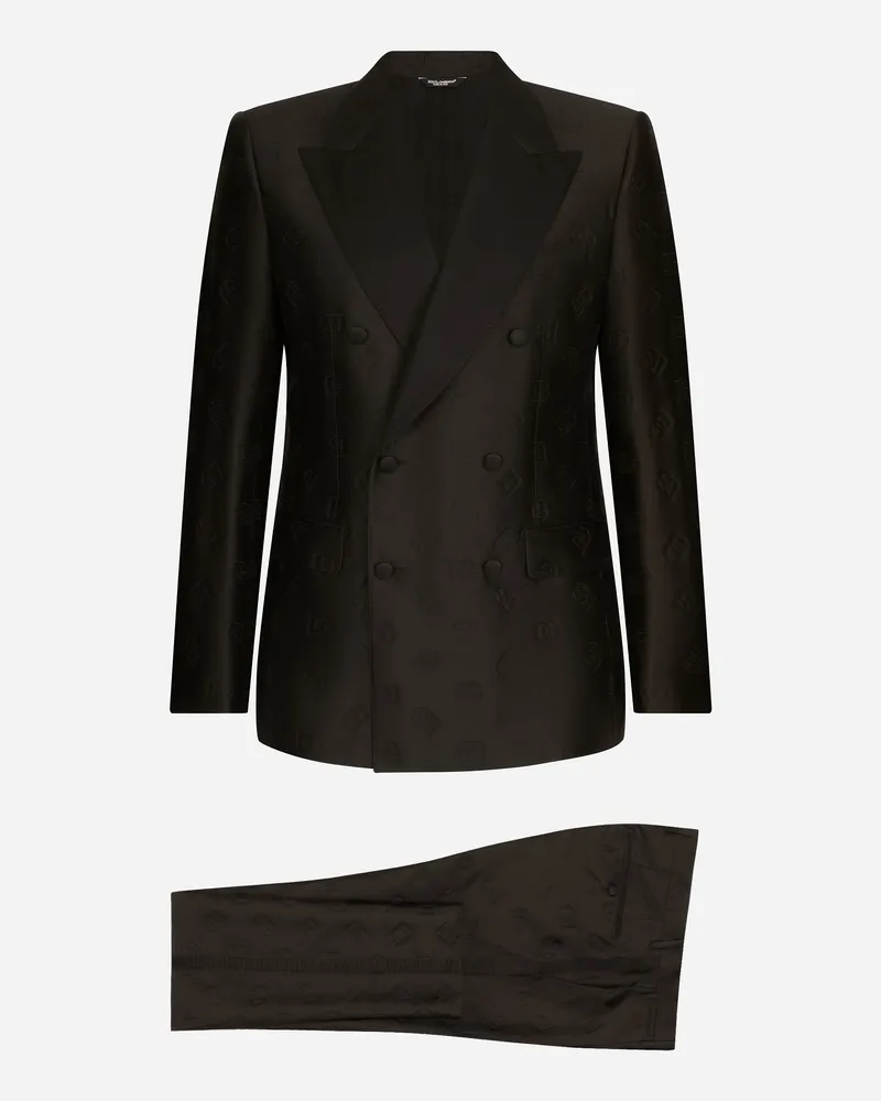 Dolce & Gabbana Zweireihiger Smoking Sicilia Dg Monogram - Mann Anzüge Und Blazer Schwarz Stoff Schwarz
