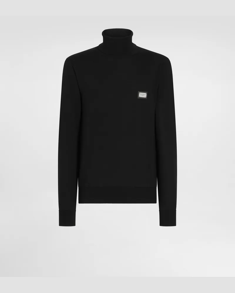 Dolce & Gabbana Rollkragenpullover Wolle Mit Logoplakette - Mann Strickwaren Schwarz Wolle Schwarz