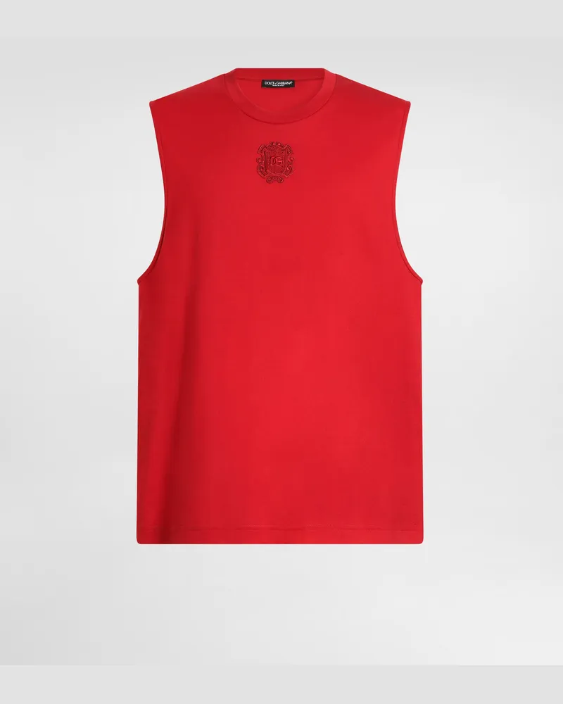 Dolce & Gabbana Tanktop Aus Baumwolle Mit Patch - Mann T-shirts Und Polos Rot Red
