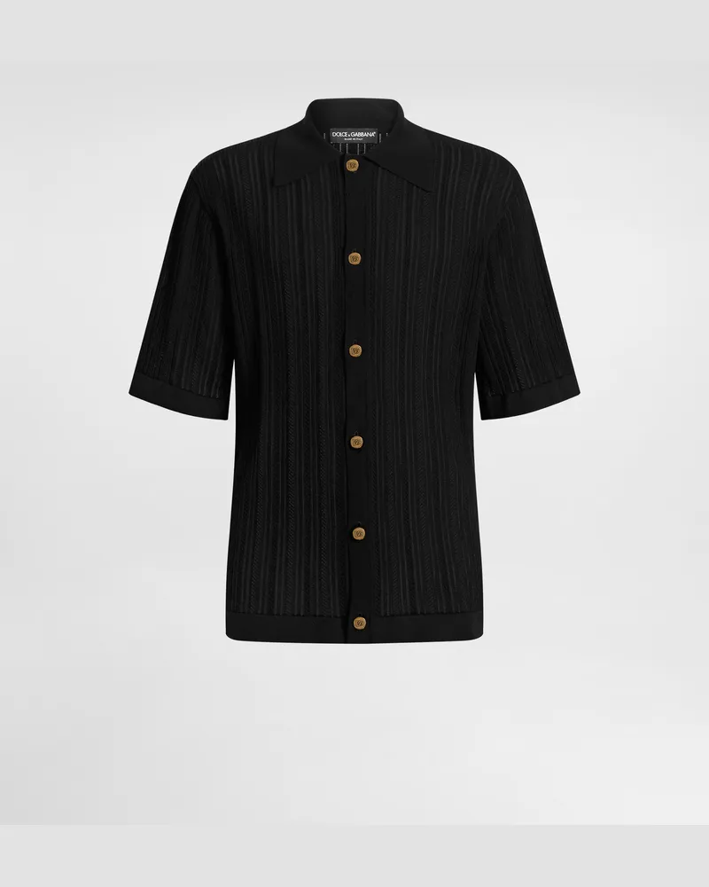 Dolce & Gabbana Hemd Aus Baumwolle Mit Lochmuster - Mann Strickwaren Schwarz Schwarz