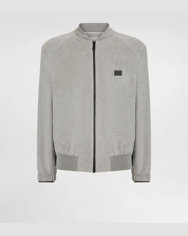 Dolce & Gabbana Bomberjacke Aus Wolle Und Kaschmir Mit Plakette - Mann Mäntel Und Jacken Grau Grau