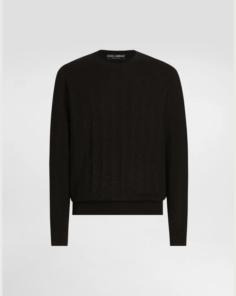 Dolce & Gabbana Rundhalspullover Aus Seide Mit Dg-logostickerei Allover - Mann Strickwaren Schwarz Schwarz