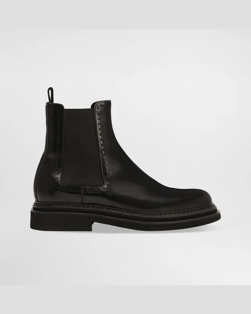 Dolce & Gabbana Stiefelette Aus Gebürstetem Kalbsleder - Mann Stiefel Und Stiefeletten Schwarz Leder Schwarz