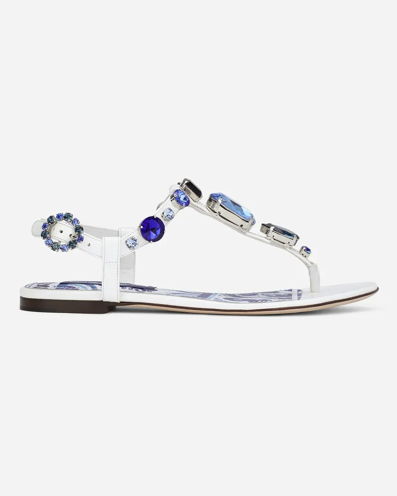 Dolce & Gabbana Zehenstegsandale Aus Lackleder Mit Stickerei - Frau Flat Weiss Weiss