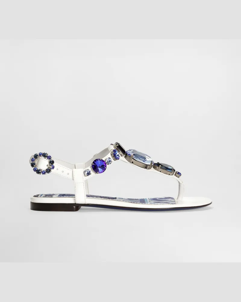 Dolce & Gabbana Zehenstegsandale Aus Lackleder Mit Stickerei - Frau Flat Weiss Weiss
