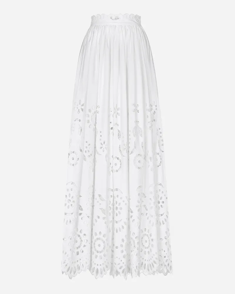 Dolce & Gabbana Langer Tellerrock Aus Baumwolle Mit Cut-out-stickerei - Frau Röcke Wei Weiss