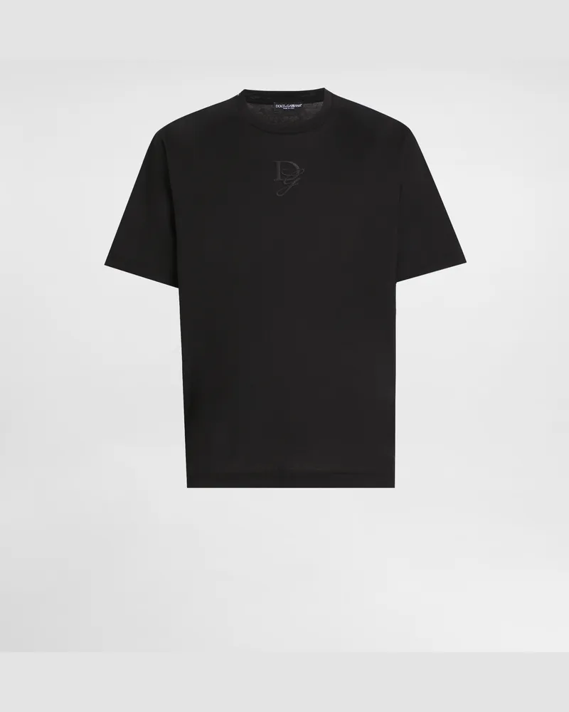 Dolce & Gabbana T-shirt Aus Baumwolle Mit Logostickerei - Mann T-shirts Und Polos Schwarz Schwarz