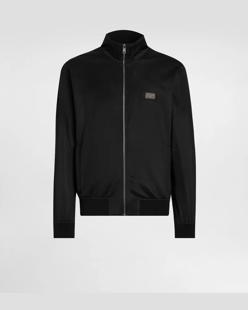 Dolce & Gabbana Sweatshirt Funktionsjersey Mit Reißverschluss Und Logoplakette - Mann Sweatshirts Schwarz Stoff Schwarz