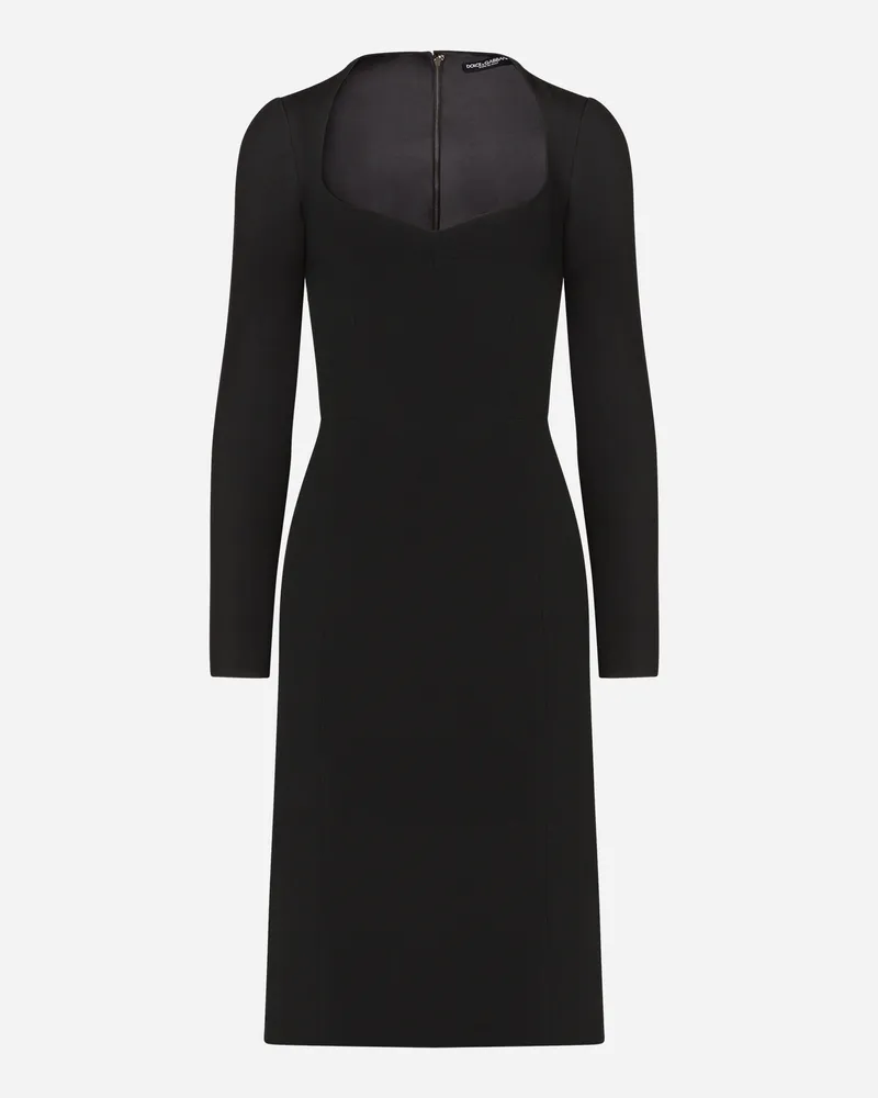 Dolce & Gabbana Long-sleeved Cady Midi Dress - Frau Kleider Schwarz Schwarz