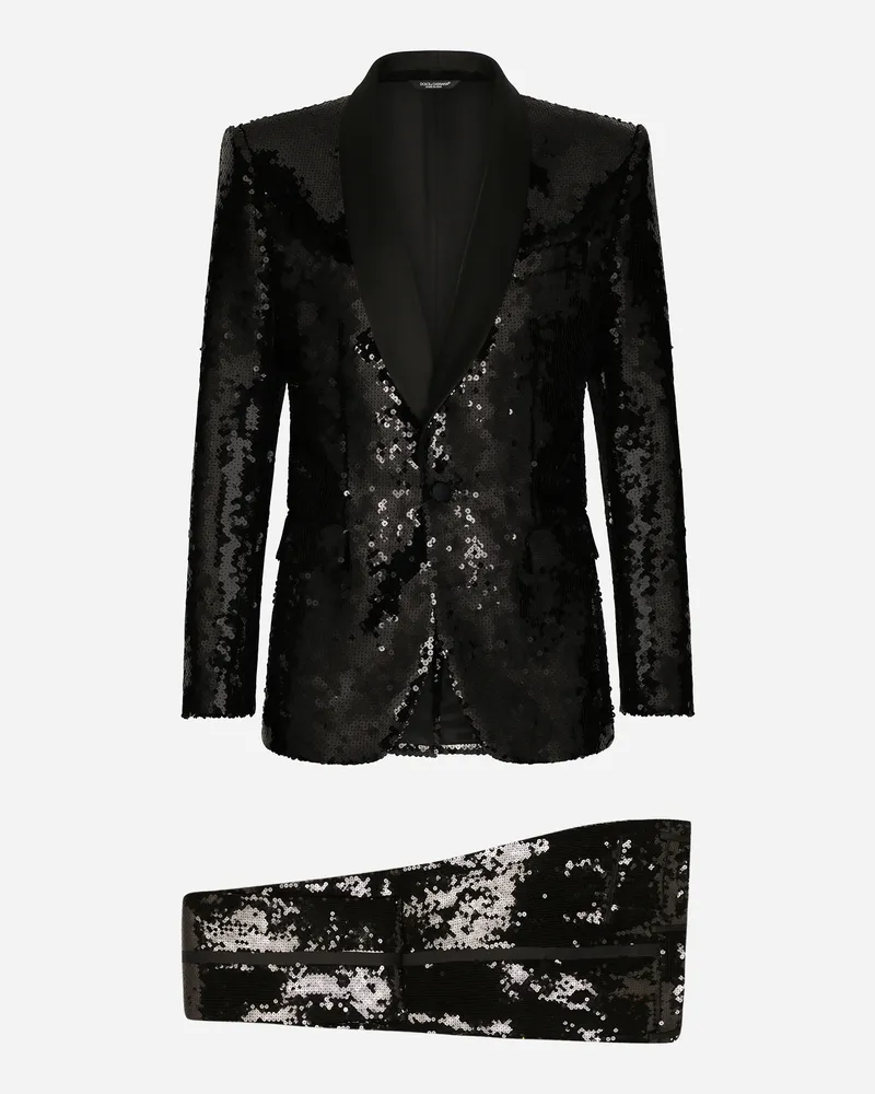 Dolce & Gabbana Einreihiger Smoking Sicilia Aus Pailletten - Mann Anzüge Und Blazer Schwarz T�ll Schwarz