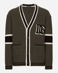 Dolce & Gabbana Wollcardigan Patentmuster mit DG-Logopatch Grün