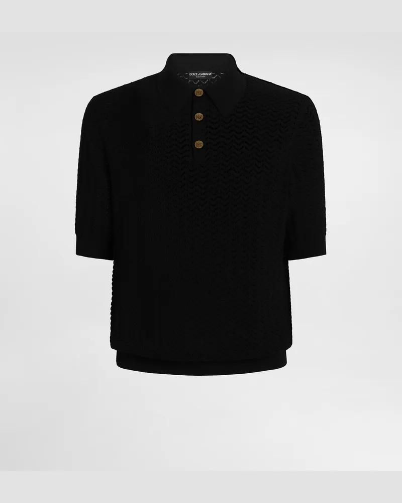 Dolce & Gabbana Polo Shirt In Perforated Cotton - Mann Strickwaren Schwarz Schwarz