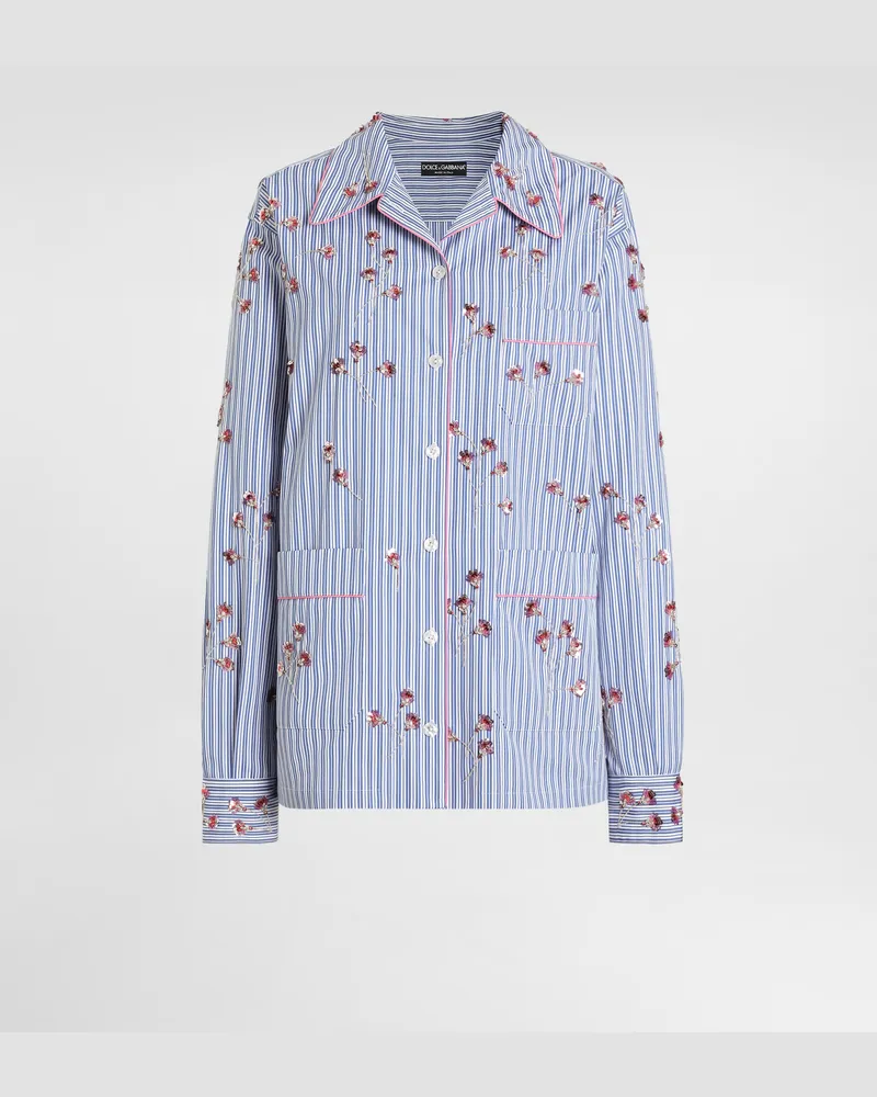 Dolce & Gabbana Poplin Shirt With Crystal Flower Embroidery - Frau Blusen Und Tops Mehrfarbig Mehrfarbig