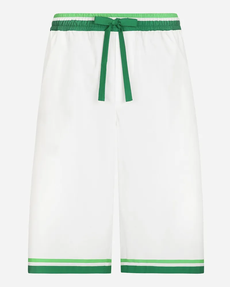 Dolce & Gabbana Jogging-bermudas Aus Popeline Majolika-print - Mann Hosen Und Shorts Drucken Drucken
