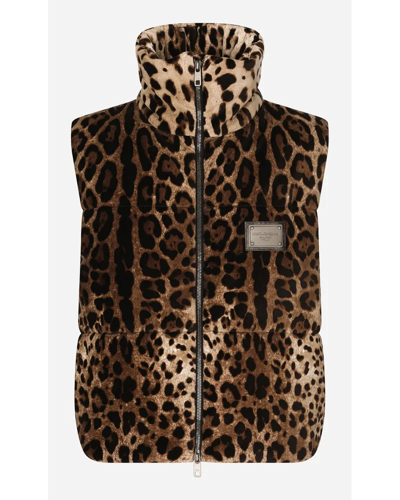 Dolce & Gabbana Ärmellose Jacke Leoprint mit Logoplakette Animal-print