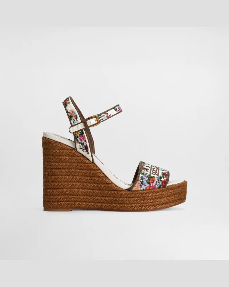 Dolce & Gabbana Nappa Leather Wedge Sandals With Embroidery - Frau Sandalen Und Wedges Weiss Weiss
