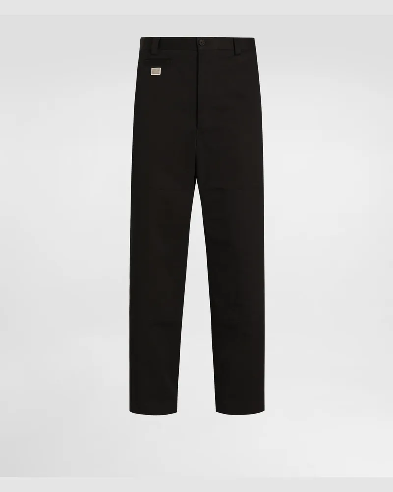Dolce & Gabbana Cargohose Aus Baumwolle Mit Plakette - Mann Hosen Und Shorts Schwarz Schwarz